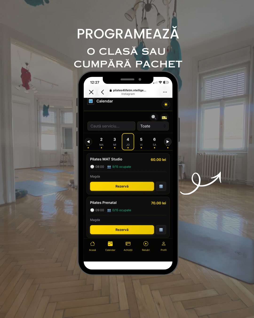 Programează o clasă sau cumpără pachet direct din calendar
