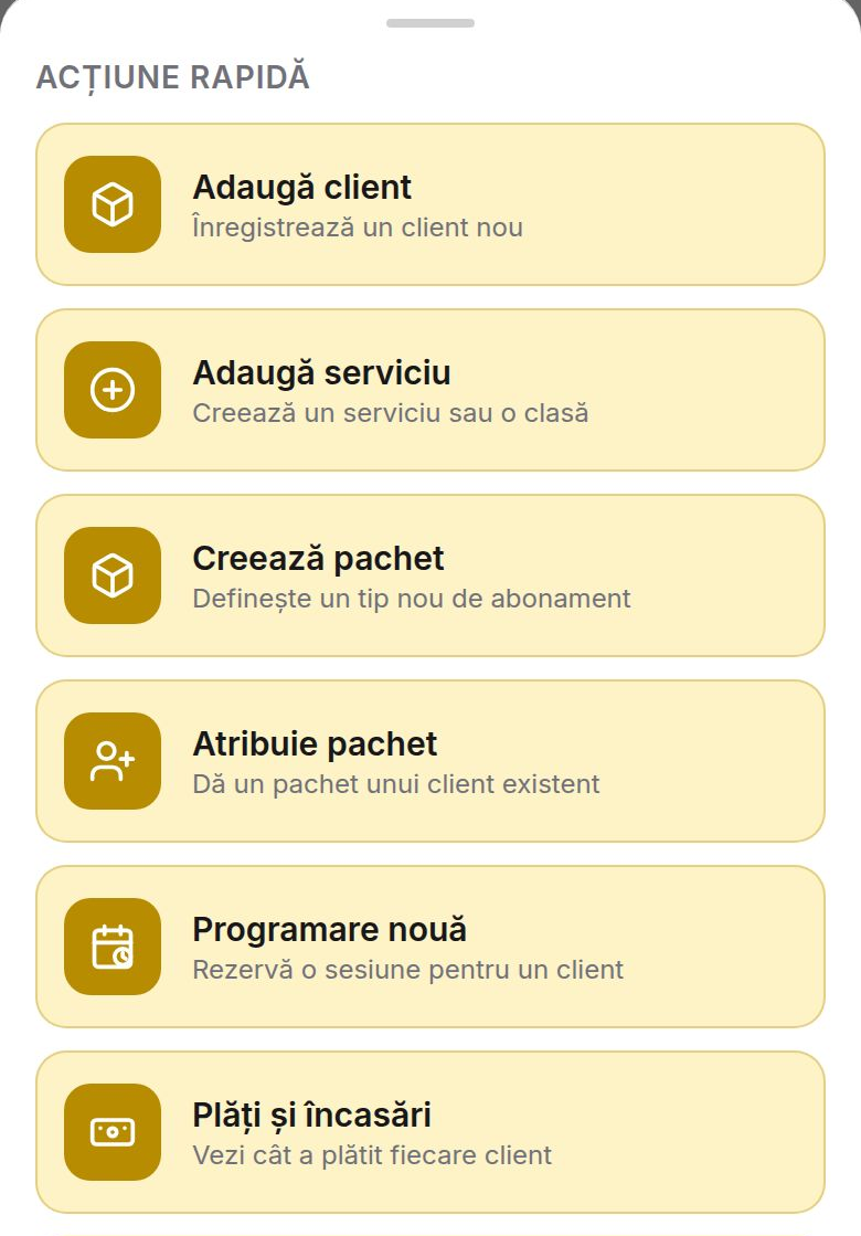 Meniul butonului galben plus