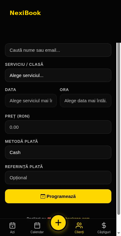 Ecranul Programează client
