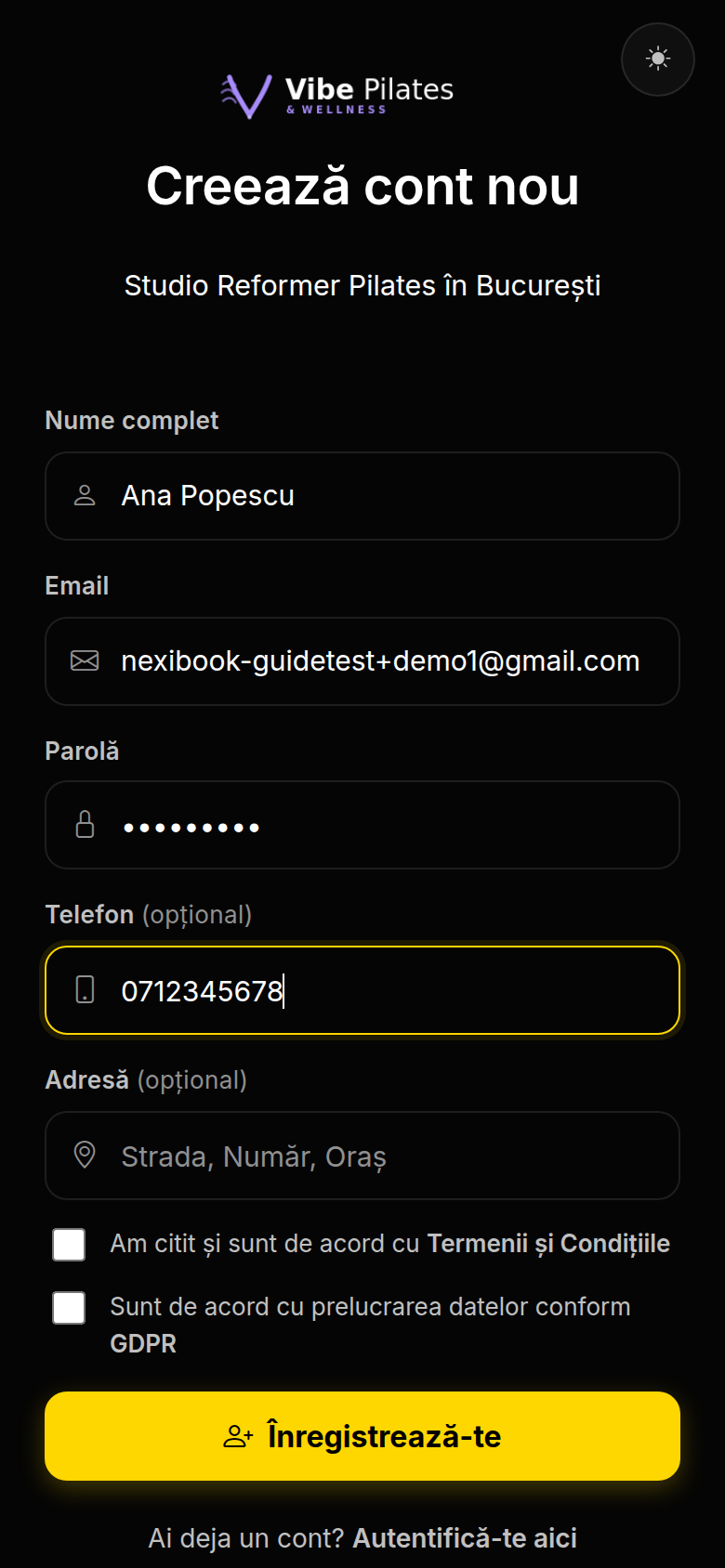 Formular de înregistrare client