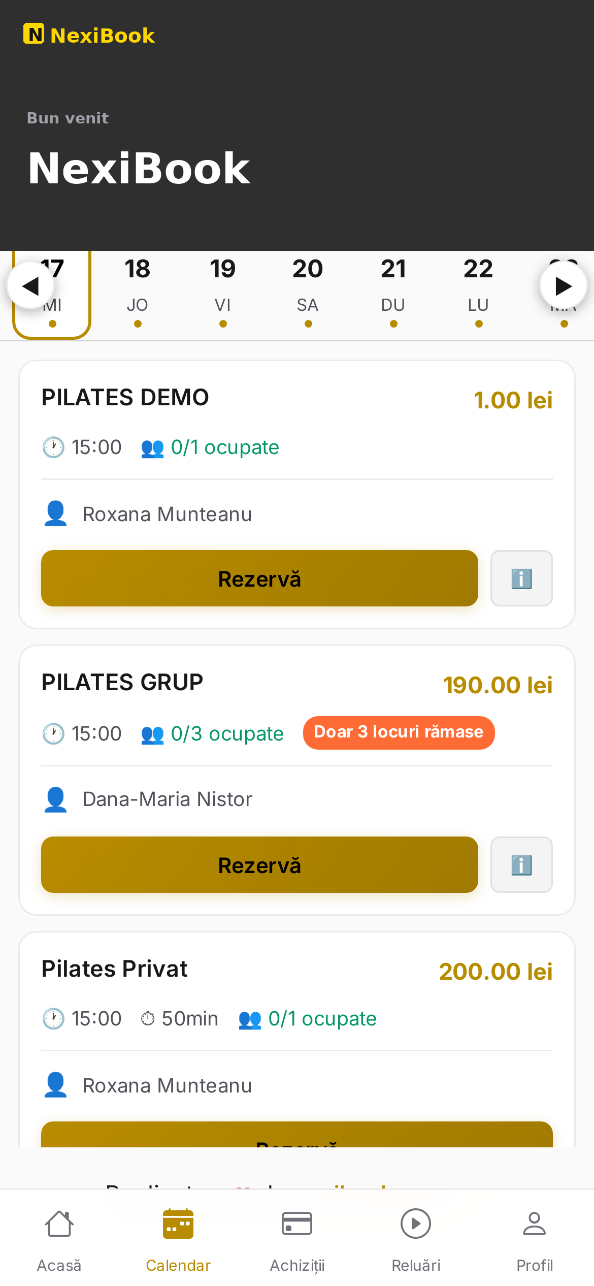 Calendar — aplicația clientului